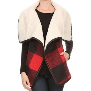 Love Tree Buffalo Plaid Open Front Cardigan